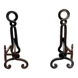 1950s Sculptural Hand Forged Iron Andirons