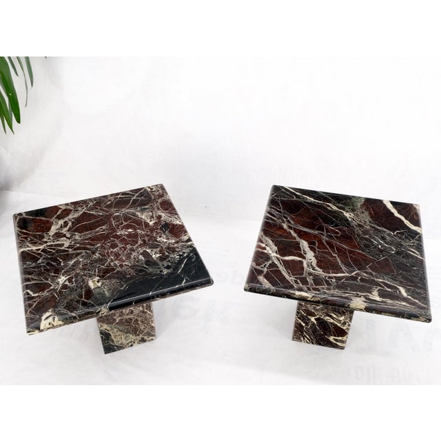 Pair of Square Black & Dark Red & White Veins Marble Side End Tables Stands Mint For Sale - Image 13 of 13