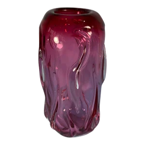 Pink Art Glass Vase With Textured Swirls