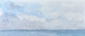 Fregene VI by Timothy J. Standring | Watercolor on Paper Seascape with soft clouds and water.