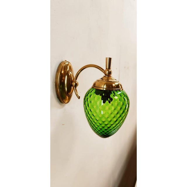 Green Glass & Brass Wall Light For Sale - Image 5 of 18