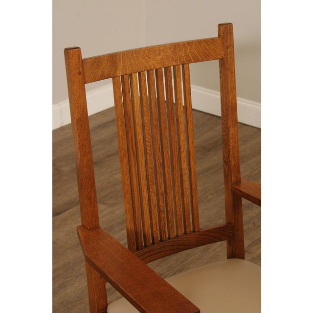 Stickley Stickley Mission Collection Pair of Oak Spindle Dining Armchairs For Sale - Image 4 of 12