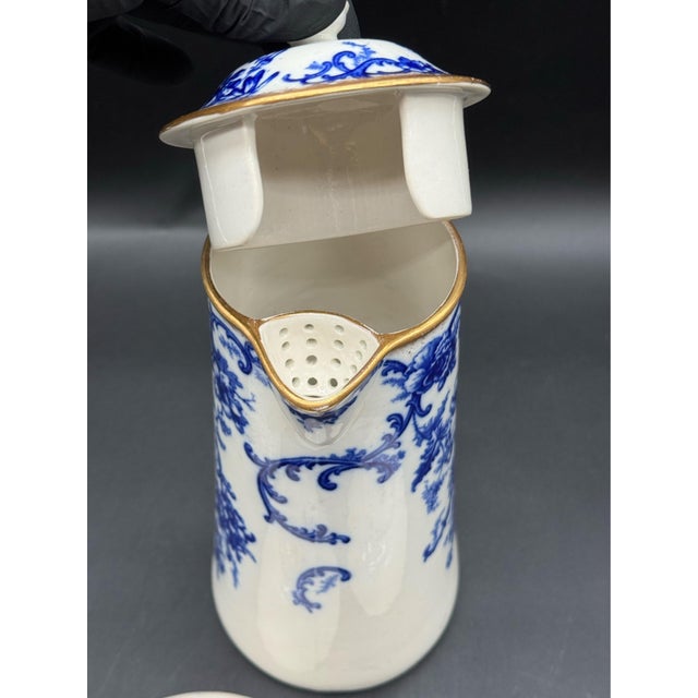 Ink Blue 1892 Cauldon England Chocolate Pot Set For Sale - Image 8 of 14
