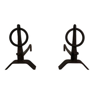 Modernist Wrought Iron Andirons in the Style of Jacques Adnet - a Pair For Sale