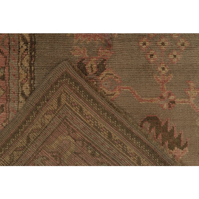 Textile Hand-Knotted Antique Oushak Rug in Beige-Brown Pink Floral Pattern For Sale - Image 7 of 7