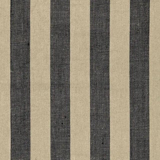 Schumacher Augustin Linen Stripe Fabric in Ebony / Linen For Sale