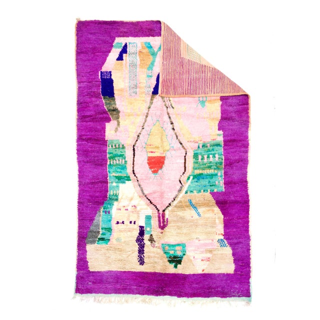 Mid Century Moroccan Rug 5'8" x 9’7”. Comprising both the nomadic Berber rugs of the Atlas Mountains, with very thick...