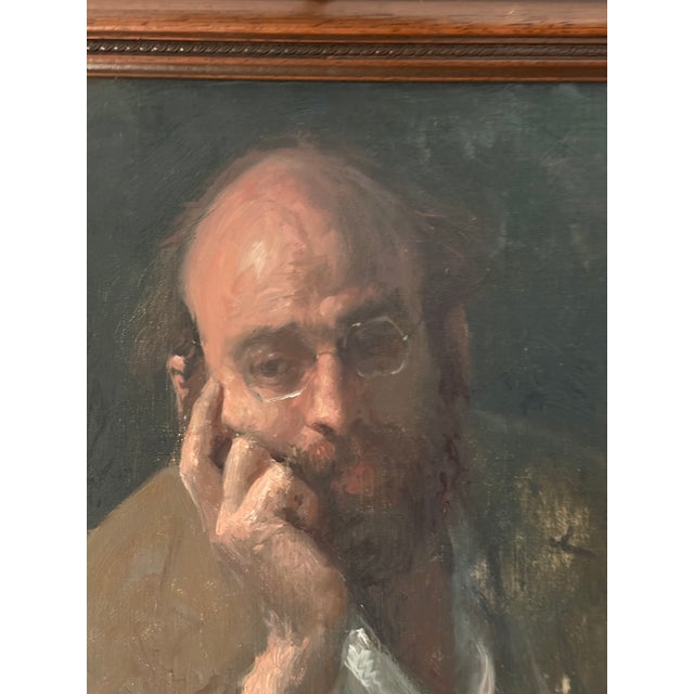 1950s 1950s Striking Original Oil on Canvas Portrait of a Contemplative Gentleman by George Weissbort (1928-2013) For Sale - Image 5 of 13