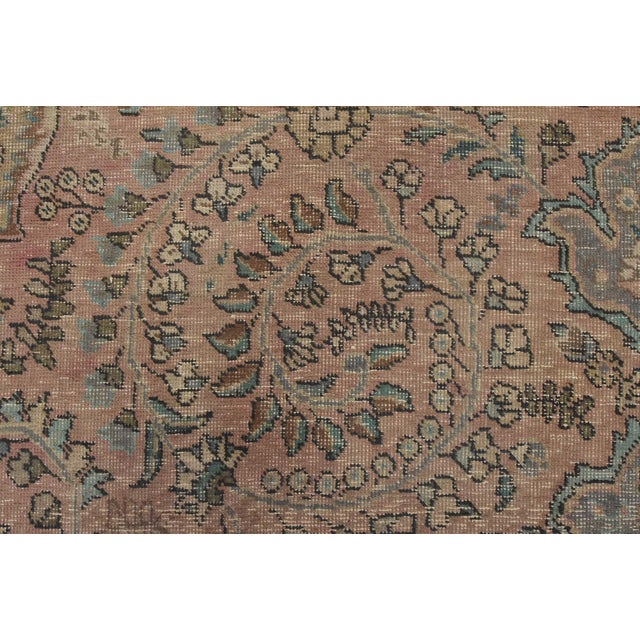 Tabriz Rug 6’8” X 9’11” Pink Wool Vintage Distressed Hand-Knotted Carpet For Sale - Image 10 of 15