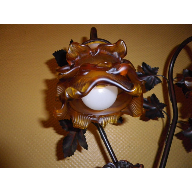 Sculpture of Putti Table Lamp with Amber Molded Glass Tulip Shades in the style of Aug. Moreau, 1890s For Sale - Image 11 of 18