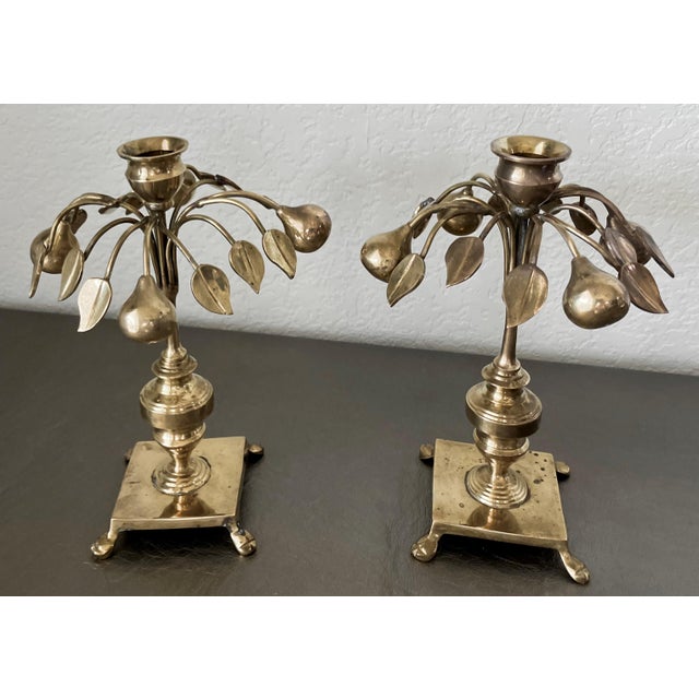 Circa 1970 Mottahedeh Brass Pear Tree Candlestick Holders - A Pair For Sale - Image 17 of 18