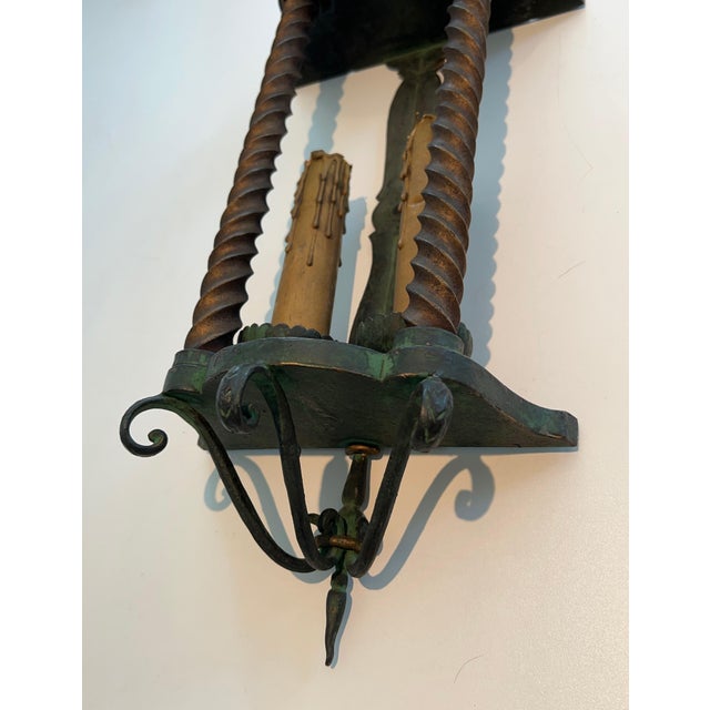 Pair of Green and Gold Patinated Wrought Iron Wall Lanterns For Sale - Image 12 of 12