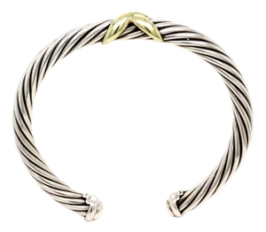 David Yurman Sterling Silver & 14k Gold X Classic Cable Station 7mm Bracelet