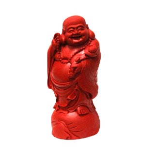 Chinese Handmade Red Cinnabar Happy Buddha Figure For Sale