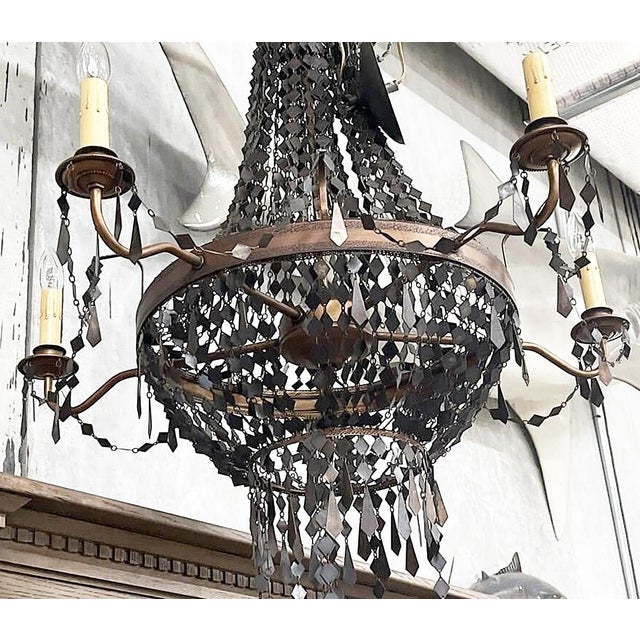 French 1980s Copper Tone Waterfall Beehive Metal Chandelier For Sale - Image 3 of 6