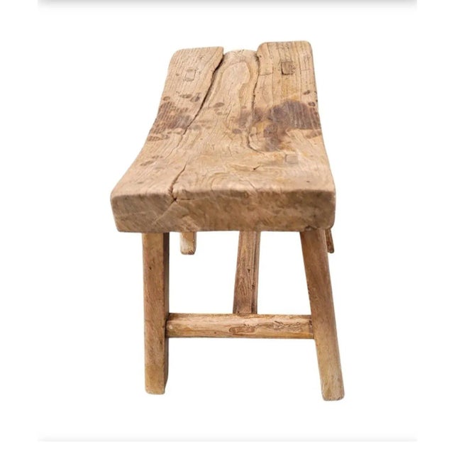 Dated to mid 19th century, this rustic, farmhouse, primitive and brutalist stool has simple splayed-leg design and well-...