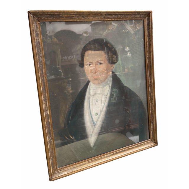 Antique Biedermeier Portrait Painting of a Biedermeier.