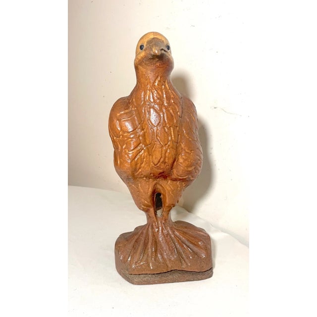 1990s Vintage Hand Carved Wood Folk Art Glass Eye Bird Eagle Sculpture Statue Figure For Sale - Image 5 of 13