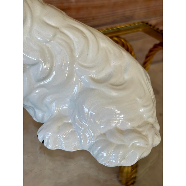 Hollywood Regency Vintage Italian Glazed Ceramic White Dog Figurine For Sale - Image 3 of 12