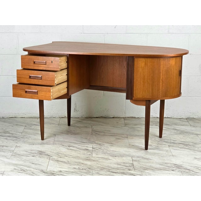 Teak Elliptical Bullet Desk by Kai Kristiansen for Feldballes For Sale - Image 13 of 14