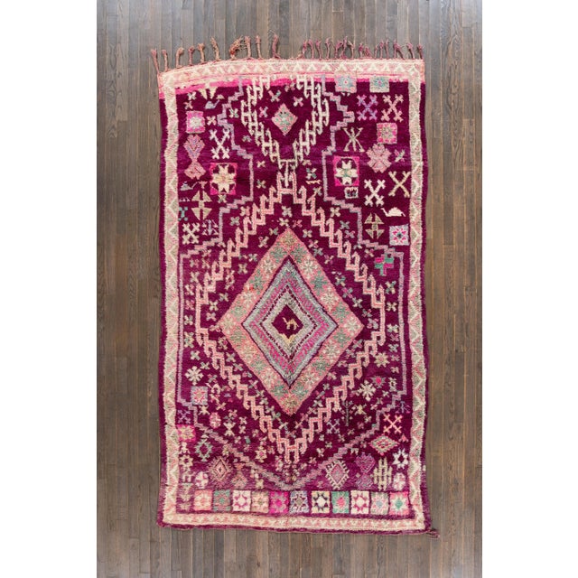 Mid-20th Century Handmade Vintage Purple Tribal Morrocan Wool Rug For Sale - Image 11 of 11