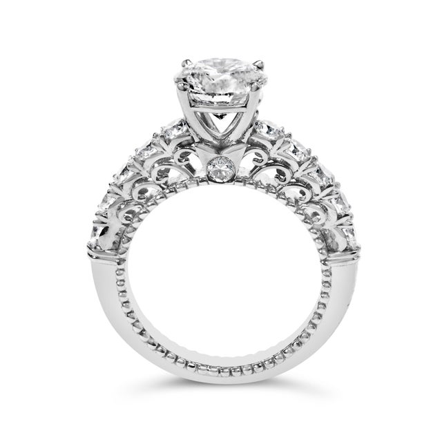 14K White Gold 3 1/5 Cttw Lab Grown Diamond Vintage Style Engagement Ring - Size 6 For Sale In New York - Image 6 of 6