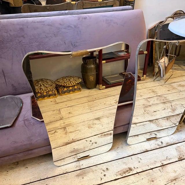 Two 1950s Gio Ponti Style Mid-Century Modern Wood and Brass Wall Mirrors For Sale - Image 17 of 18