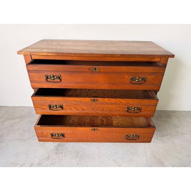 Vintage American Traditional Three Drawer Chest With Brass Handles For Sale In Miami - Image 6 of 17