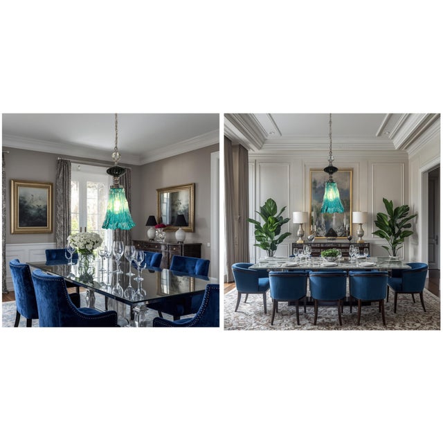 Art Glass Aqua Black Pendant Light For Sale - Image 13 of 18