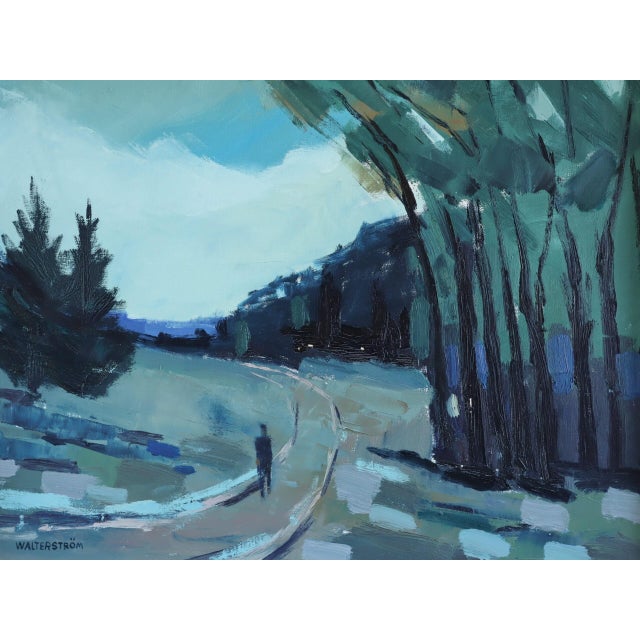 Mid-Century Modern 'The Long Turn Home' Vintage Swedish Expressive Landscape Oil Painting, Framed For Sale - Image 10 of 16