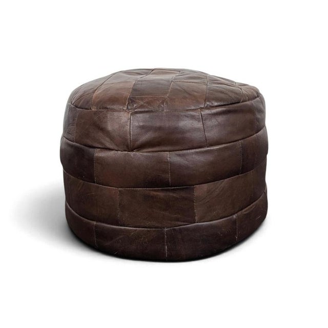 Brown Leather Patchwork Ottoman, 1970s For Sale - Image 6 of 6