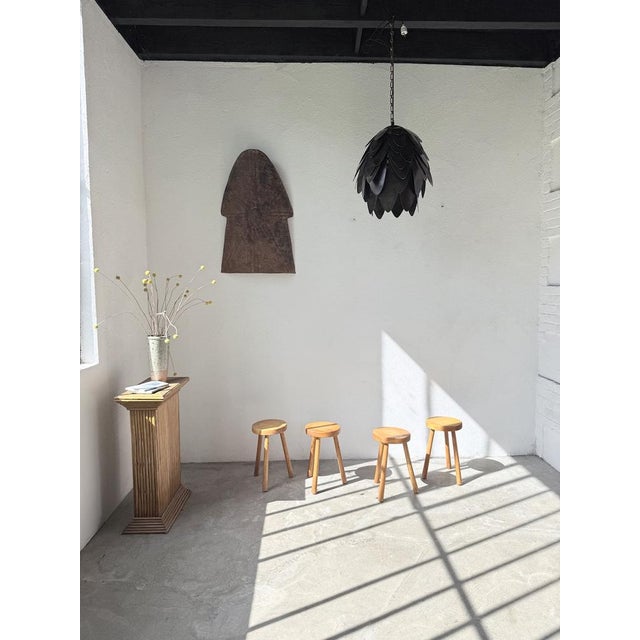 Vintage Brutalist pendant light inspired by Maison Jansen. It evokes a very large flower, or an organic element, composed...