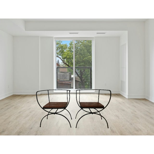 Mid Century Modern Style Minimalist Black Wrought Iron Occasional Chairs, a Pair For Sale - Image 4 of 14