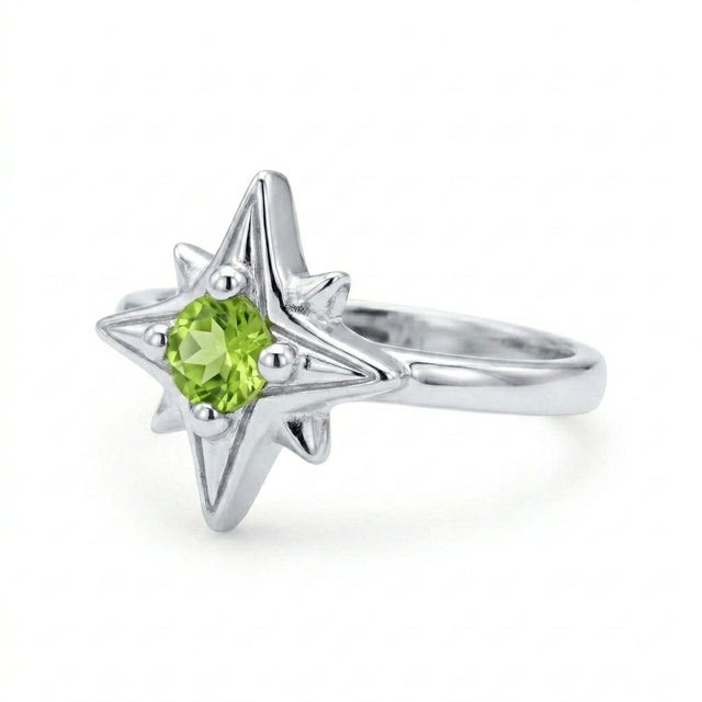 Contemporary Peridot Compass Design Ring, North Star Celestial Ring Us 7 For Sale - Image 3 of 4