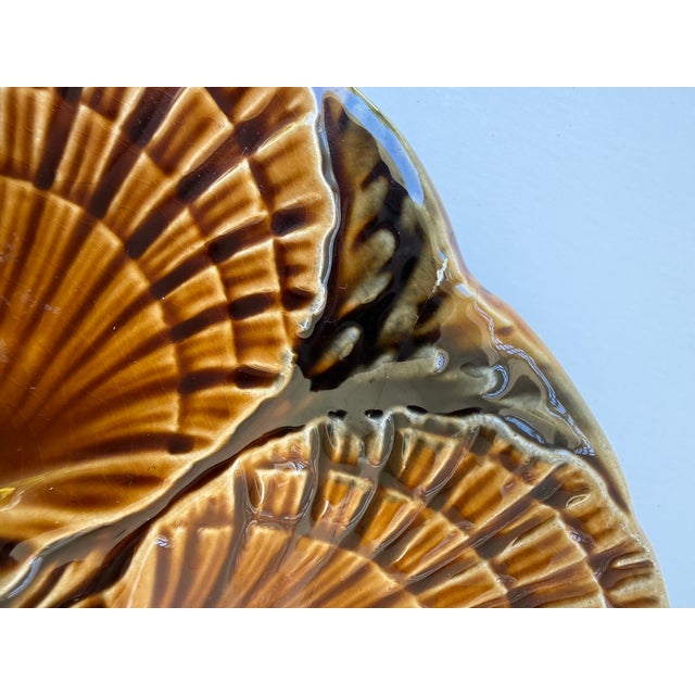 Majolica Oyster Plate by Sarreguemines, France, Circa 1950 – Brown Glazed Shell Design For Sale In Buffalo - Image 6 of 7