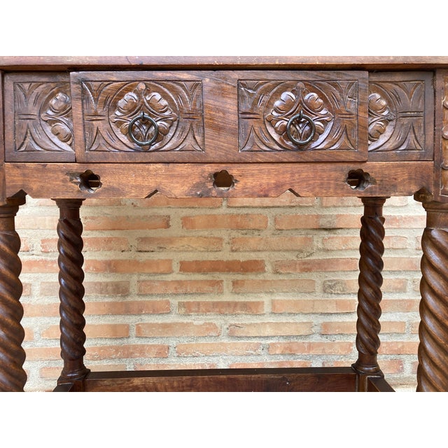 20th Century Catalan Spanish Carved Wood Console Table For Sale - Image 9 of 11