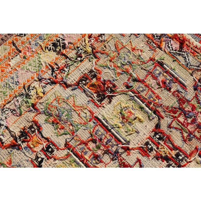 Mid 20th Century Colorful Vintage Turkish Kilim Embroidered With Star Design in Gray and Green For Sale - Image 12 of 12