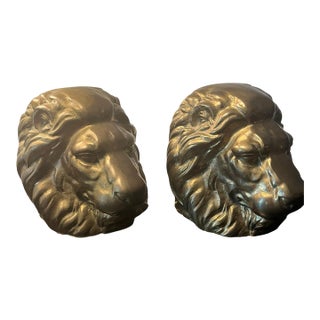 Mid-20th Century Brass Lion Bookends For Sale