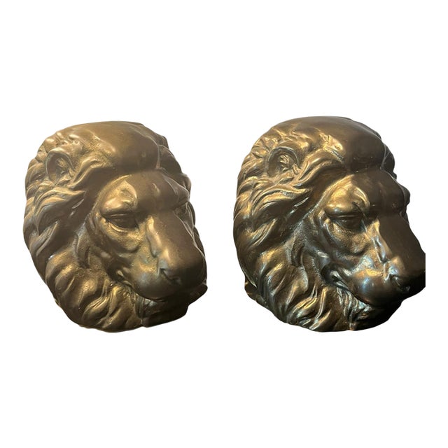 Mid-20th Century Brass Lion Bookends For Sale