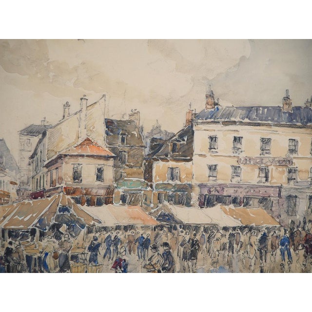 Frank Will, Dreux, The Marketplace, 1930s, Watercolor and Gouache Drawing For Sale - Image 6 of 10