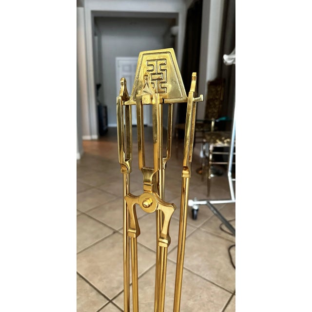 James Mont Asian Brass Fireplace Tool Set For Sale - Image 11 of 12