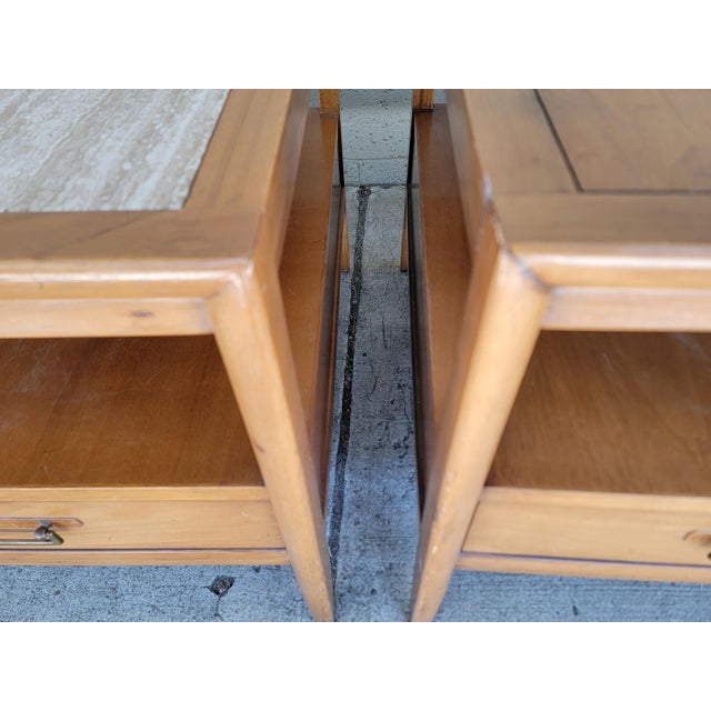 Drexel End Tables With Travertine / Marble Top a Pair For Sale - Image 9 of 14