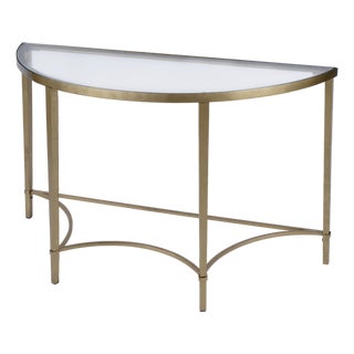Monica 50 in. W Demilne Glass and Metal Console Table, Antique Gold For Sale