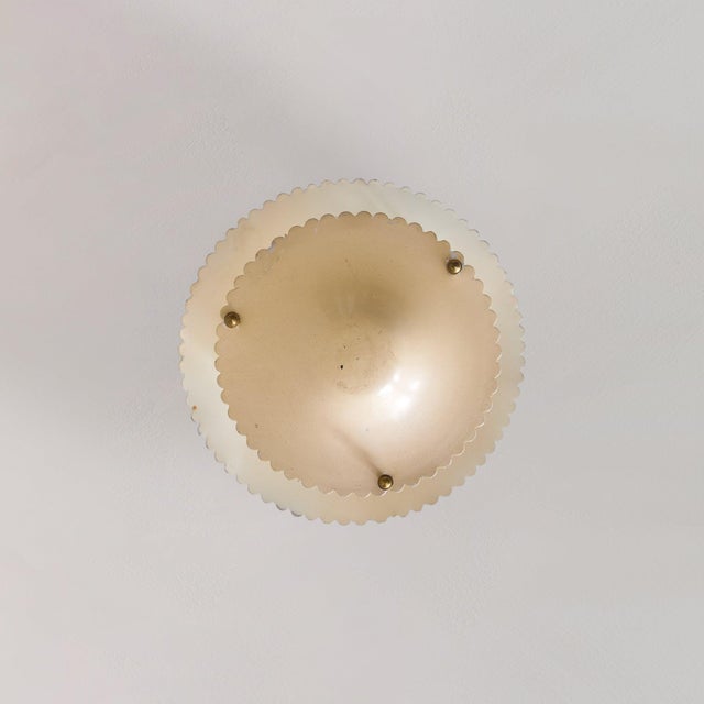 Italian Cylindrical Ivory Lacquer + Starburst Glass Lantern Pendant, 1950s For Sale - Image 11 of 11