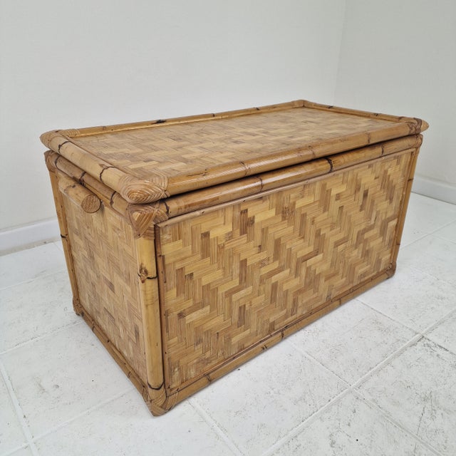 Brown Mid-Century Modern Italian Woven Rattan and Bamboo Blanket Chest, 1970s For Sale - Image 8 of 18