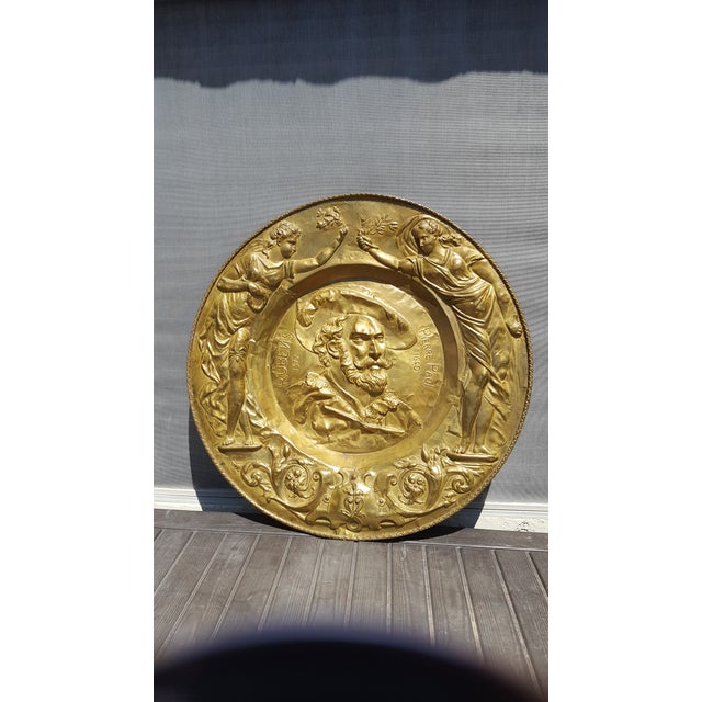 Late 18th Century Antique Tribute to Pierre Paul Rubens Hand Hammered Brass Charger For Sale In Phoenix - Image 6 of 6
