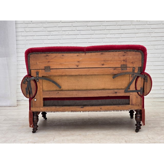 Danish 2-Seater Drop Arm and Back Sofa in Cherry-Red Velour, 1950s For Sale - Image 18 of 18