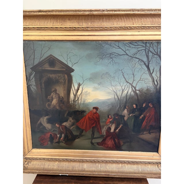 Mid 19th Century Antique Oil on Canvas Painting "A Skating Party" by Augustine Dallemagne For Sale - Image 5 of 18