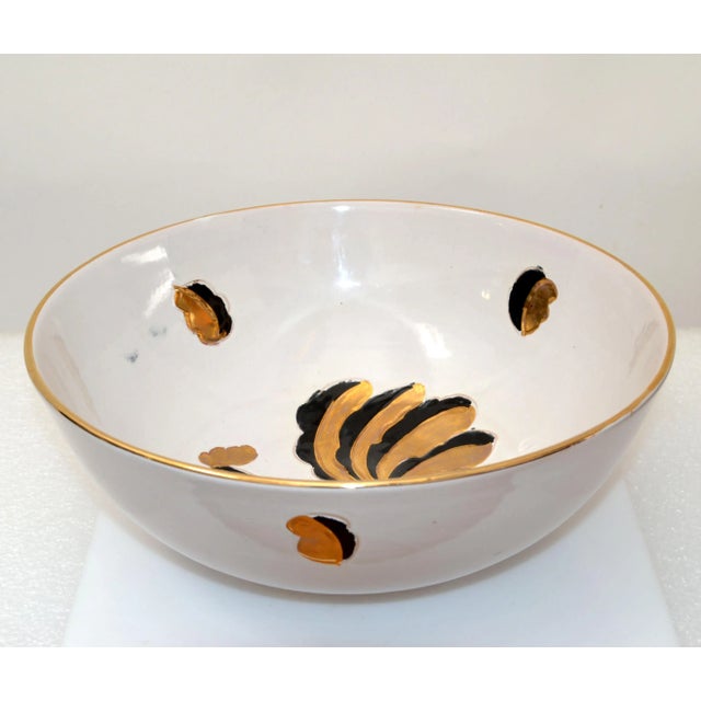 Gallo d'Oro Italy Vintage Hand Painted Ceramic Gold, Black & White Serving Bowl For Sale - Image 12 of 13