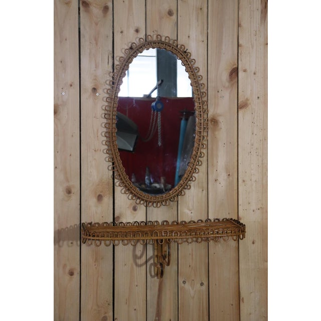 Mirror with Rattan Side Table in the style of Franco Albini, 1950, Set of 2 For Sale - Image 12 of 12
